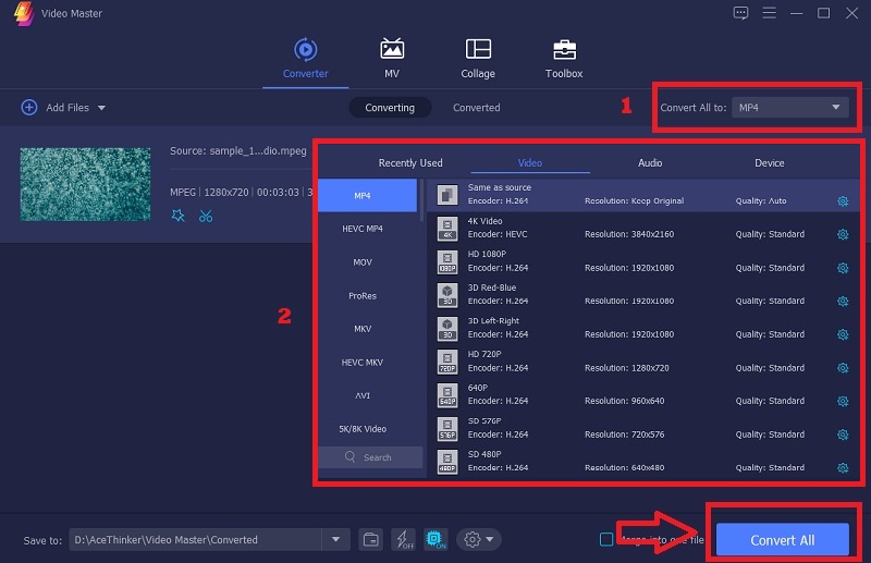 choose a format and click convert all