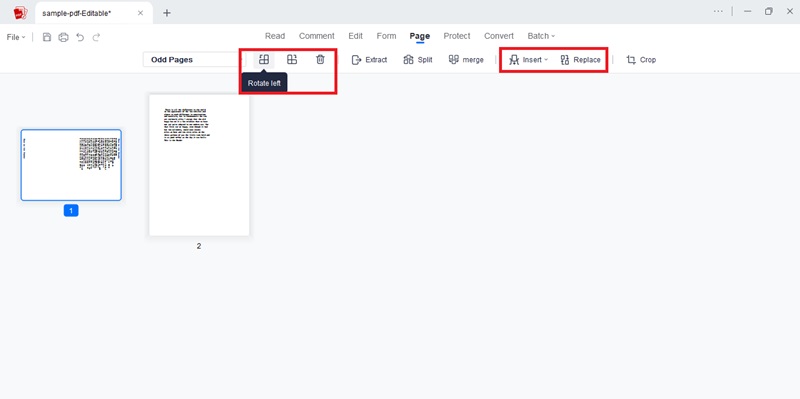 insert replace rotate or delete pages
