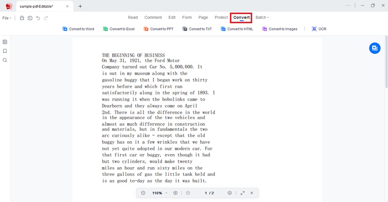 navigate to the convert tab