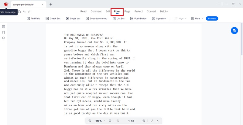 select the form tab