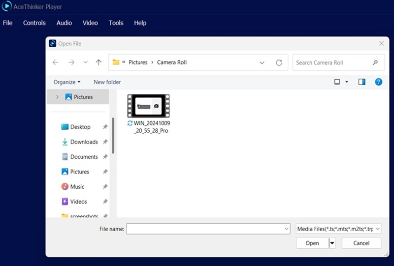acethinker player open video file window
