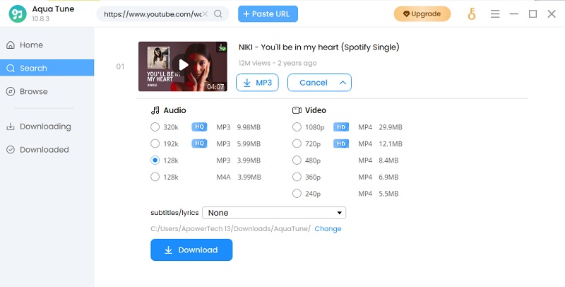 aqua tune interface