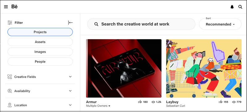behance interface