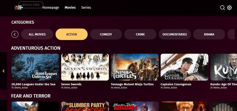 popcornflix interface