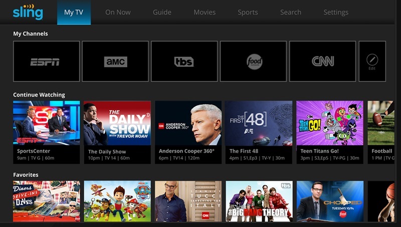 sling tv interface